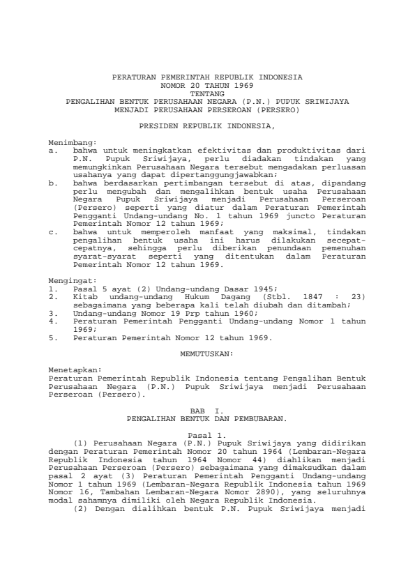 Peraturan Pemerintah Nomor 20 Tahun 1969