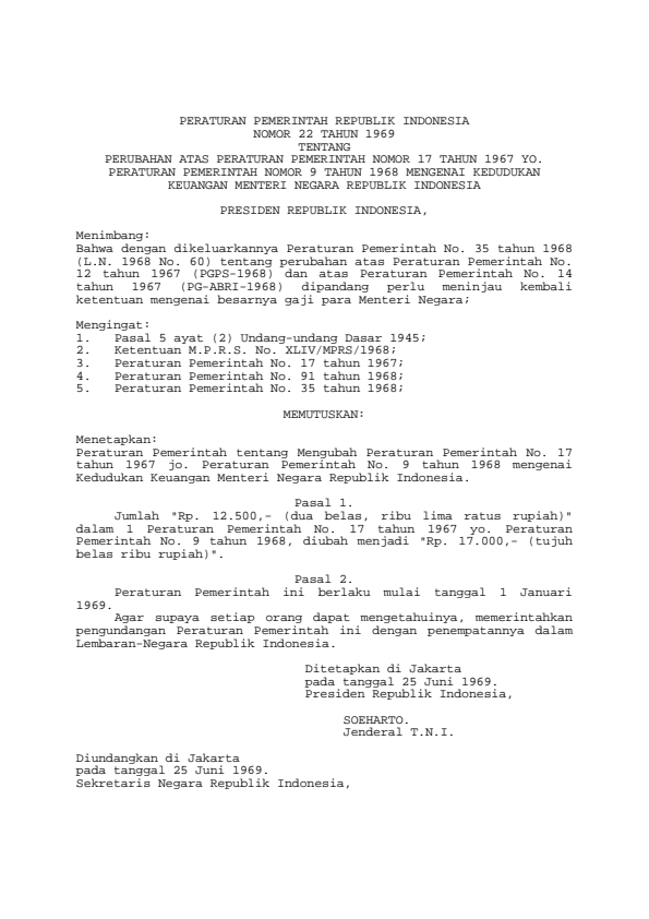 Peraturan Pemerintah Nomor 22 Tahun 1969