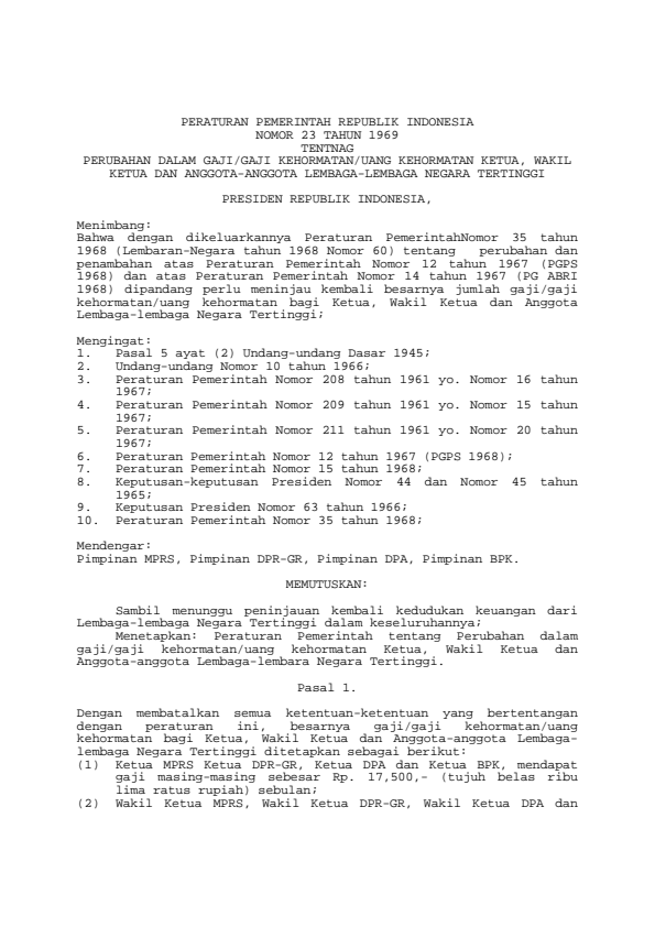 Peraturan Pemerintah Nomor 23 Tahun 1969