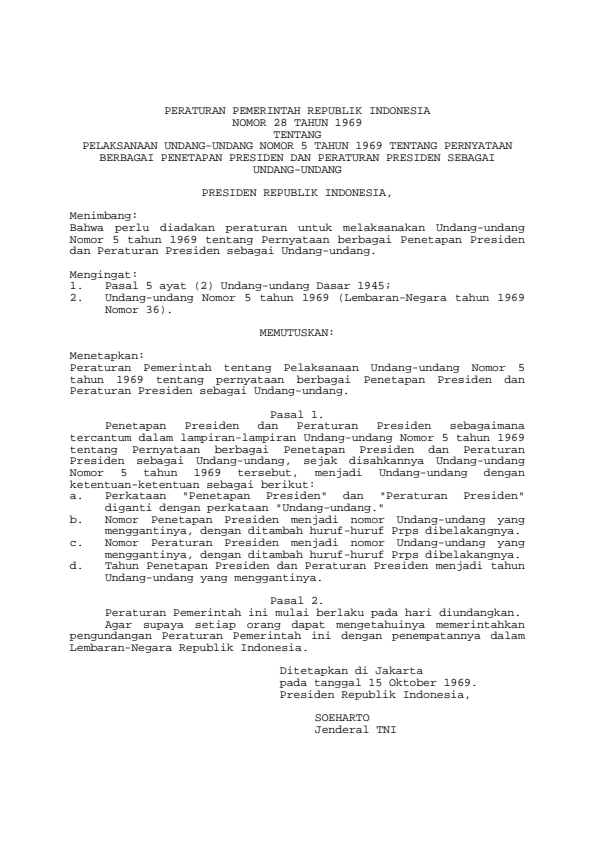 Peraturan Pemerintah Nomor 28 Tahun 1969