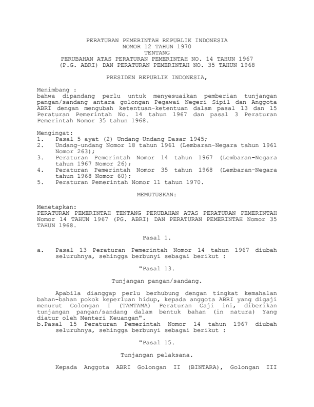 Peraturan Pemerintah Nomor 12 Tahun 1970