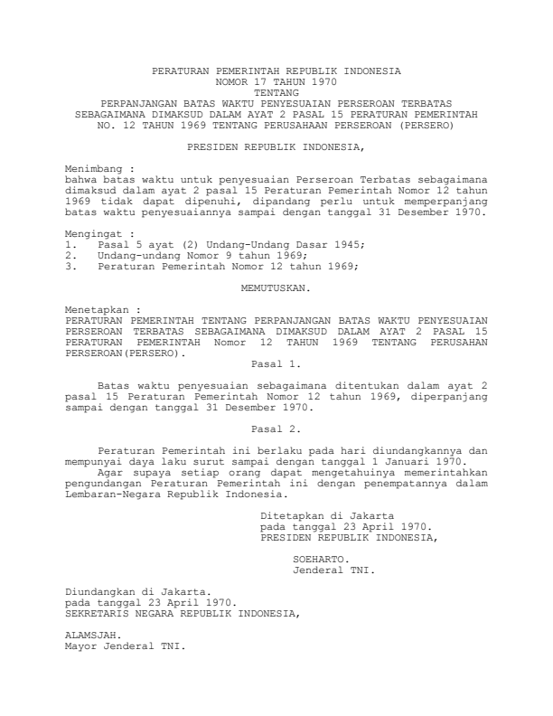 Peraturan Pemerintah Nomor 17 Tahun 1970