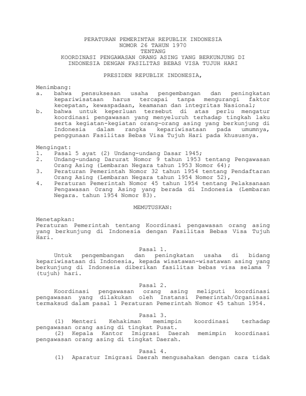 Peraturan Pemerintah Nomor 26 Tahun 1970