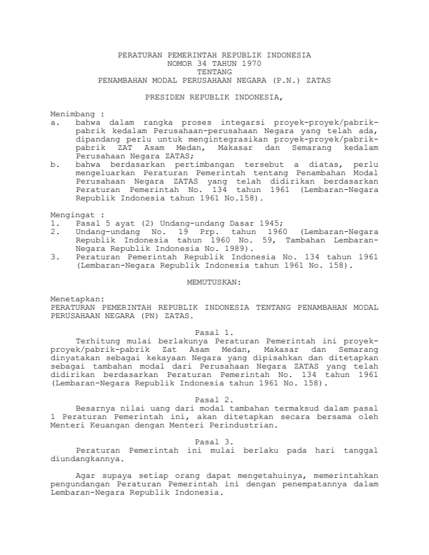 Peraturan Pemerintah Nomor 34 Tahun 1970