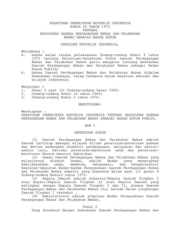 Peraturan Pemerintah Nomor 43 Tahun 1970