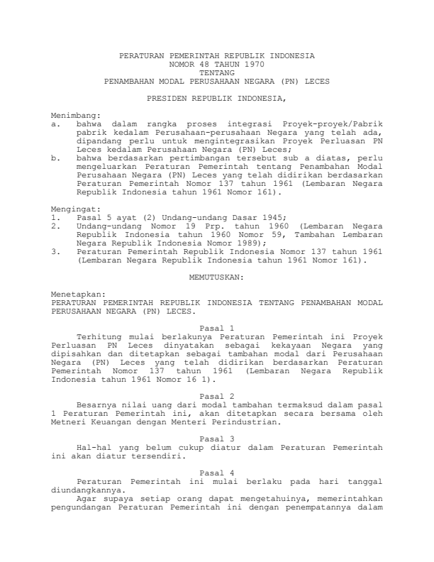 Peraturan Pemerintah Nomor 48 Tahun 1970