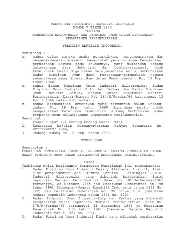 Peraturan Pemerintah Nomor 7 Tahun 1970