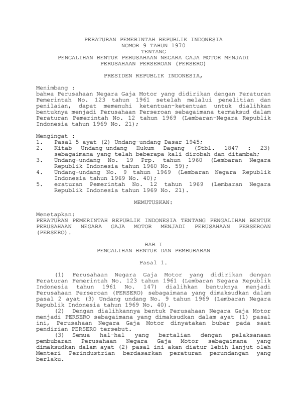 Peraturan Pemerintah Nomor 9 Tahun 1970