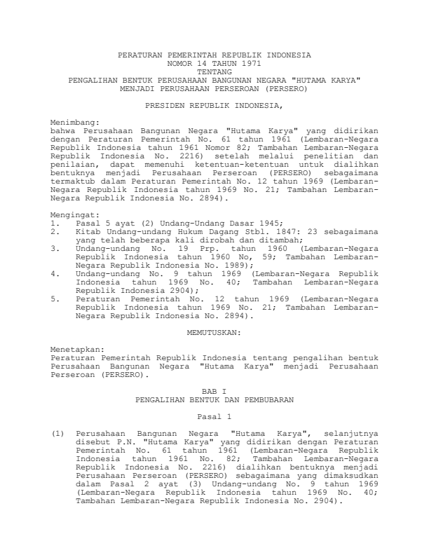 Peraturan Pemerintah Nomor 14 Tahun 1971