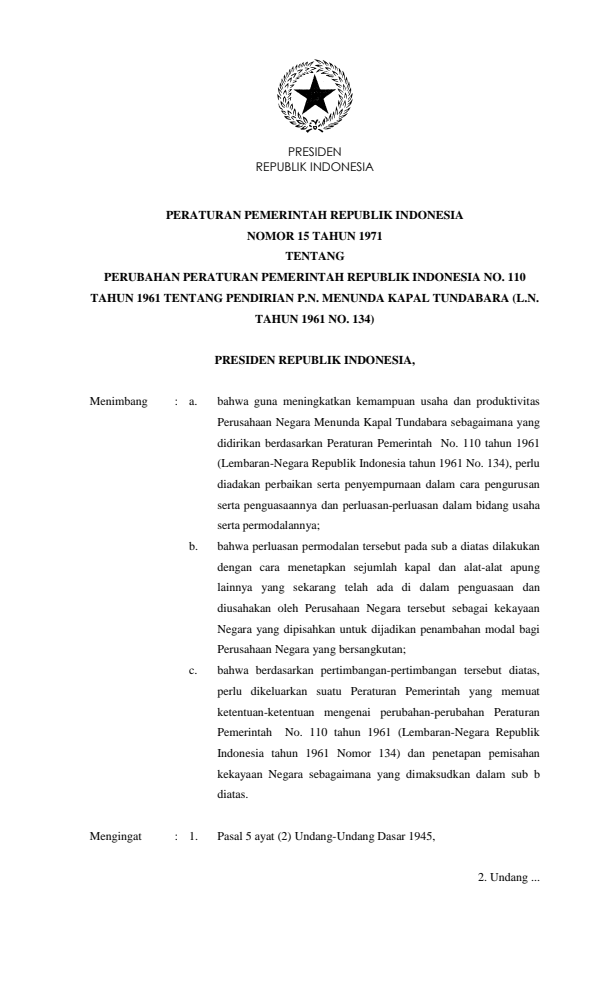 Peraturan Pemerintah Nomor 15 Tahun 1971