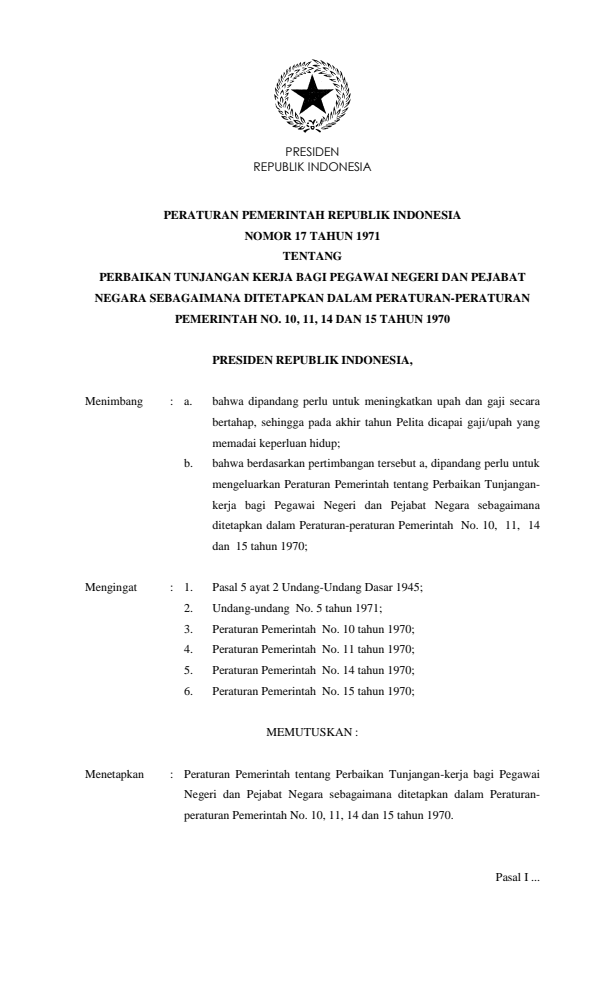 Peraturan Pemerintah Nomor 17 Tahun 1971