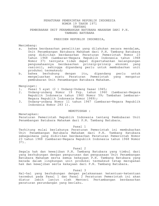 Peraturan Pemerintah Nomor 19 Tahun 1971