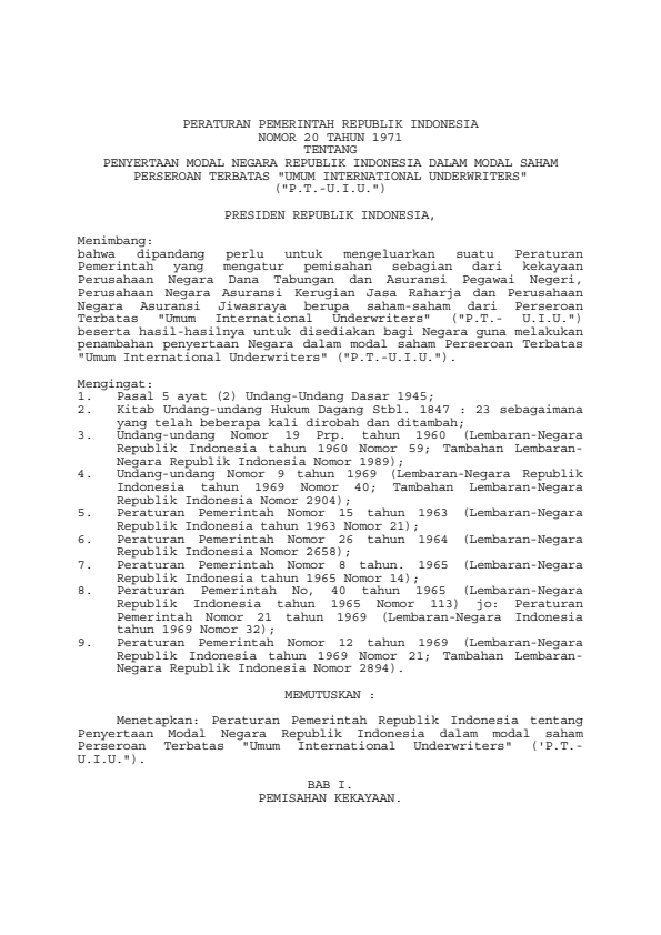 Peraturan Pemerintah Nomor 20 Tahun 1971