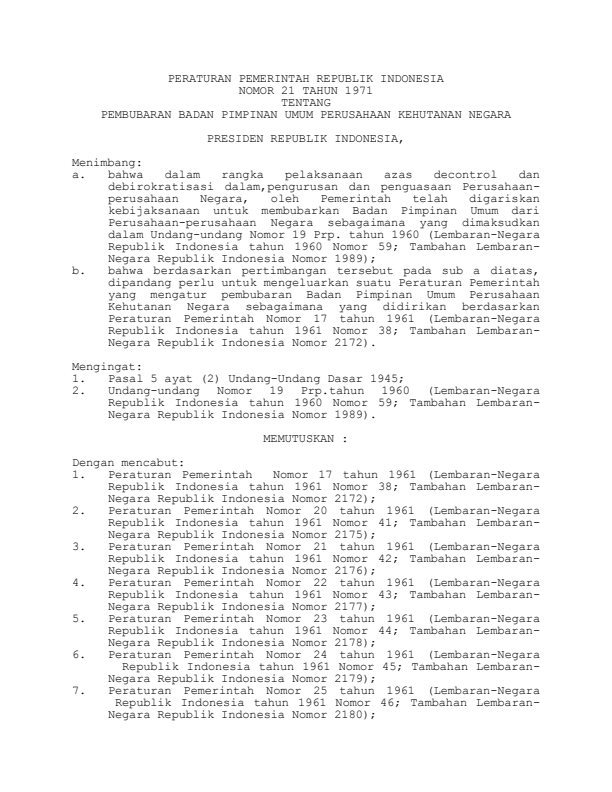 Peraturan Pemerintah Nomor 21 Tahun 1971