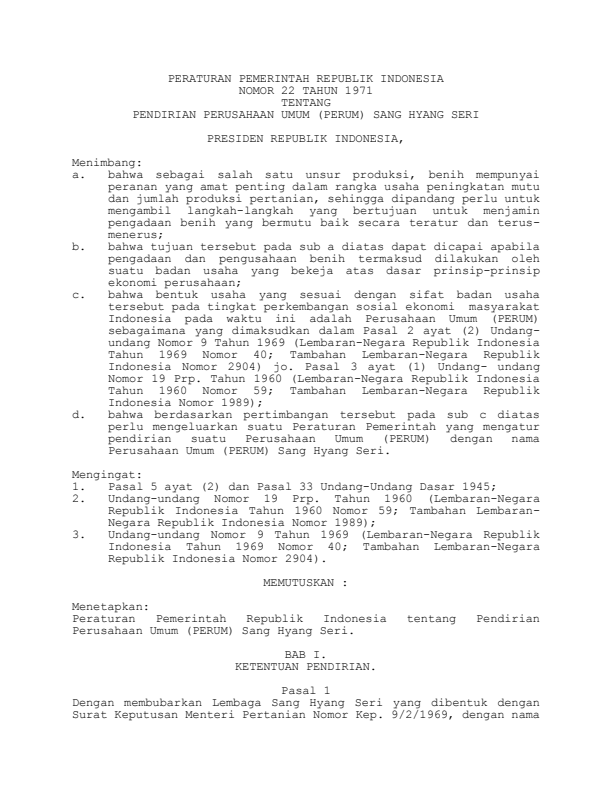 Peraturan Pemerintah Nomor 22 Tahun 1971