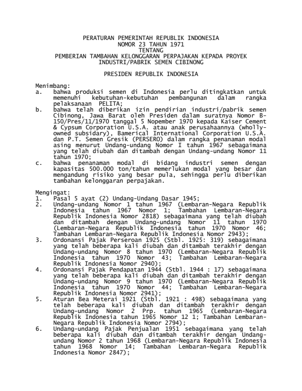 Peraturan Pemerintah Nomor 23 Tahun 1971