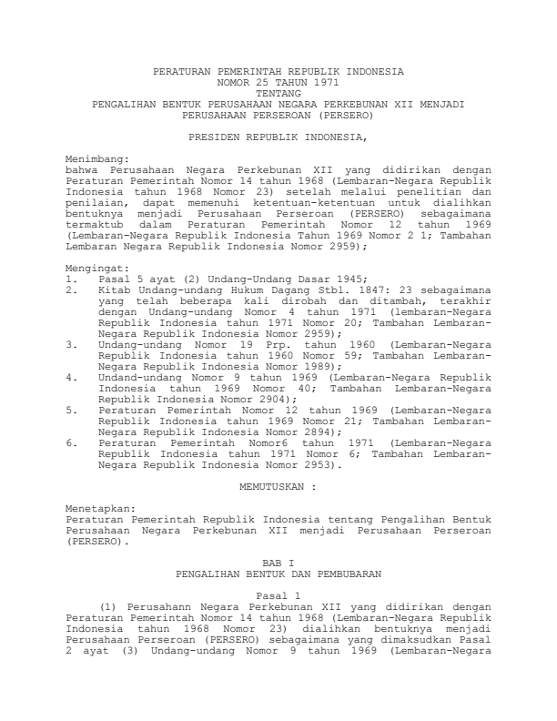 Peraturan Pemerintah Nomor 25 Tahun 1971