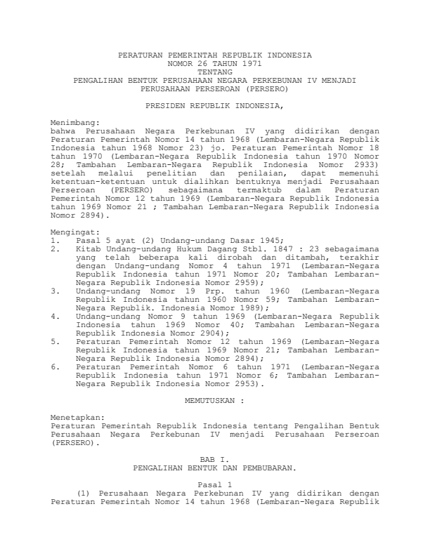 Peraturan Pemerintah Nomor 26 Tahun 1971