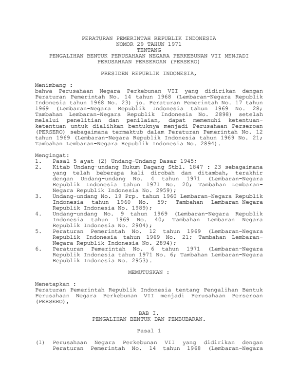 Peraturan Pemerintah Nomor 29 Tahun 1971