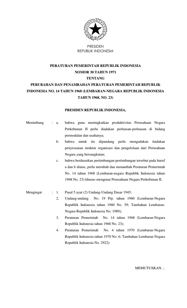 Peraturan Pemerintah Nomor 30 Tahun 1971