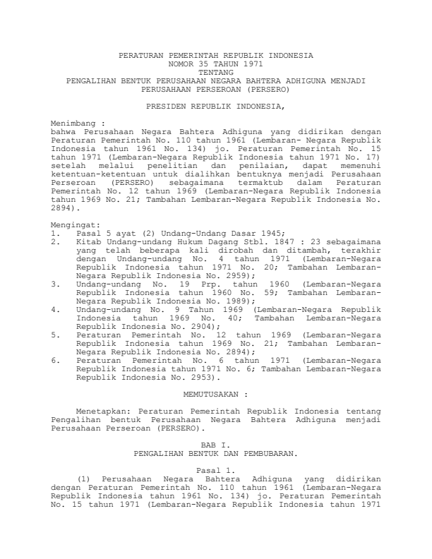 Peraturan Pemerintah Nomor 35 Tahun 1971