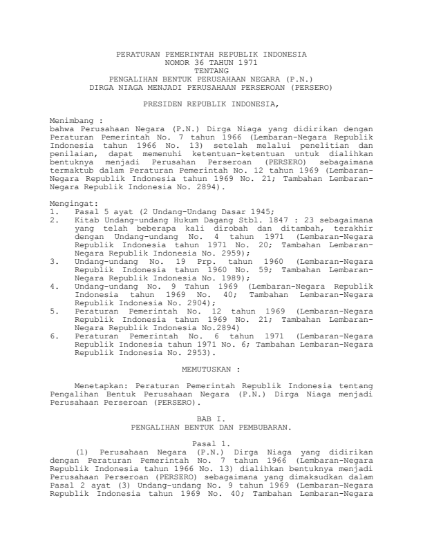 Peraturan Pemerintah Nomor 36 Tahun 1971