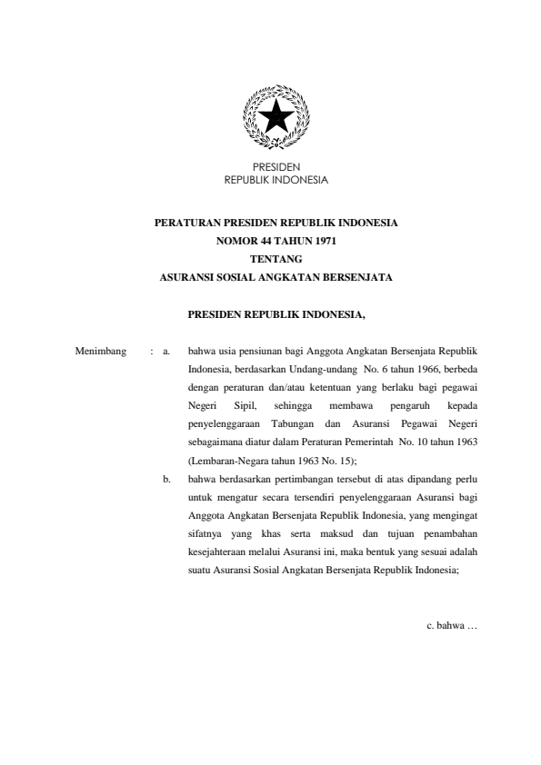 Peraturan Pemerintah Nomor 44 Tahun 1971