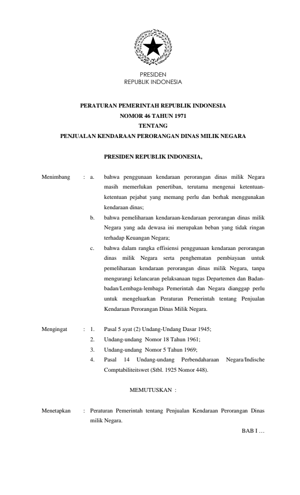 Peraturan Pemerintah Nomor 46 Tahun 1971