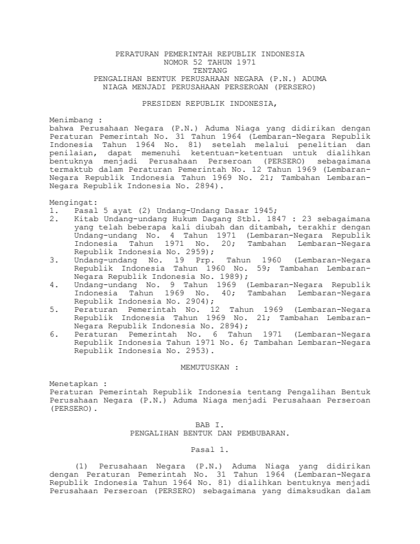 Peraturan Pemerintah Nomor 52 Tahun 1971