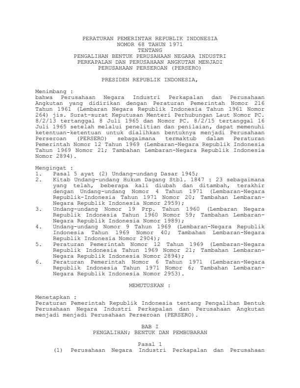 Peraturan Pemerintah Nomor 68 Tahun 1971