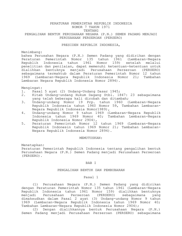 Peraturan Pemerintah Nomor 7 Tahun 1971