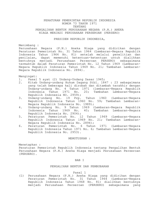 Peraturan Pemerintah Nomor 73 Tahun 1971