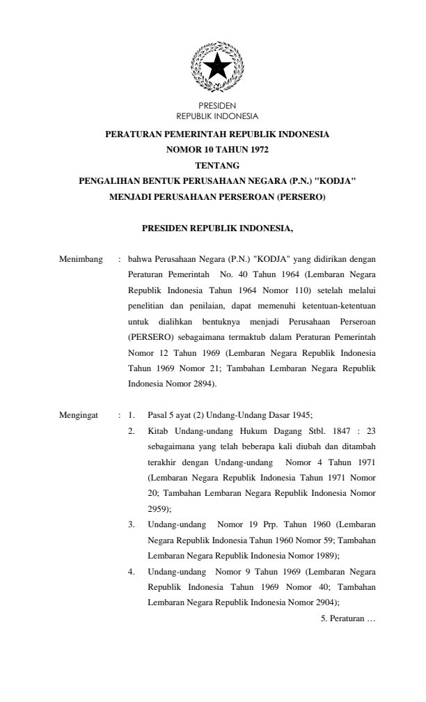 Peraturan Pemerintah Nomor 10 Tahun 1972