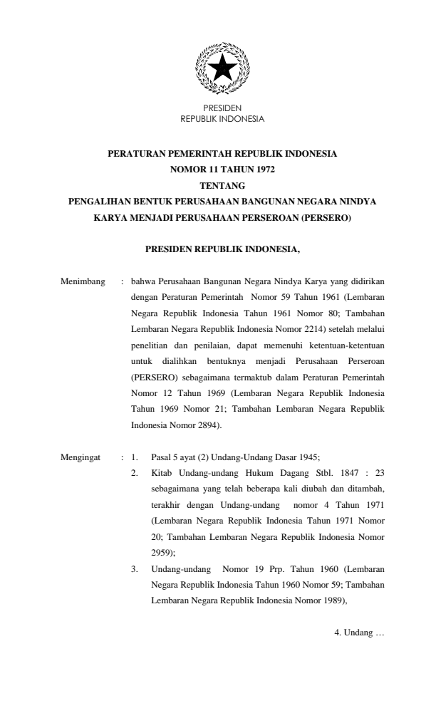 Peraturan Pemerintah Nomor 11 Tahun 1972