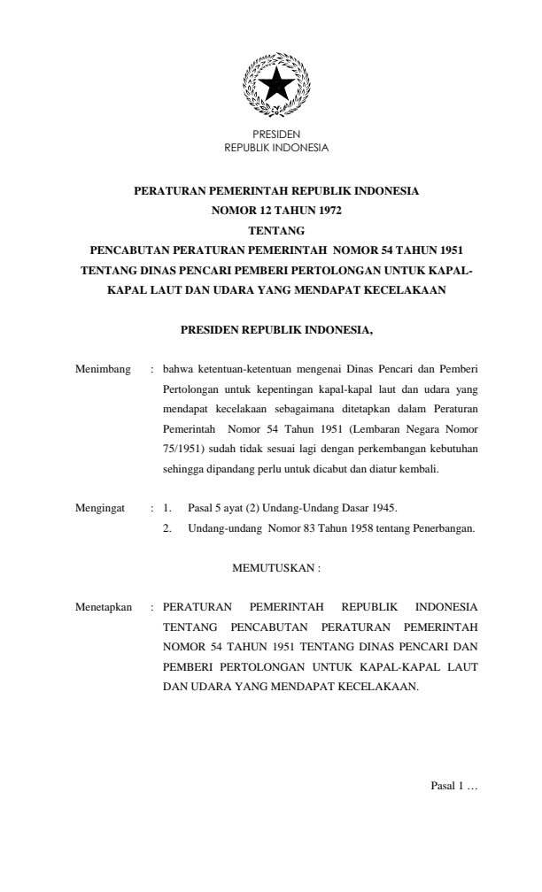 Peraturan Pemerintah Nomor 12 Tahun 1972