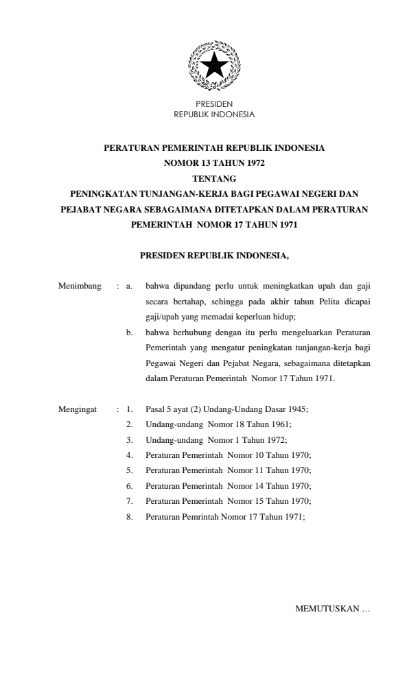 Peraturan Pemerintah Nomor 13 Tahun 1972