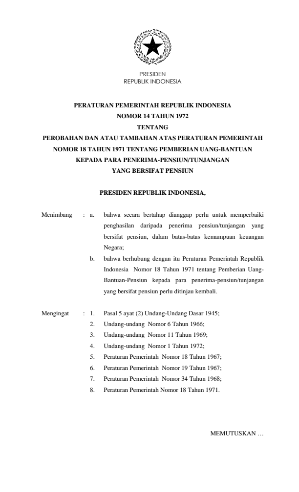 Peraturan Pemerintah Nomor 14 Tahun 1972