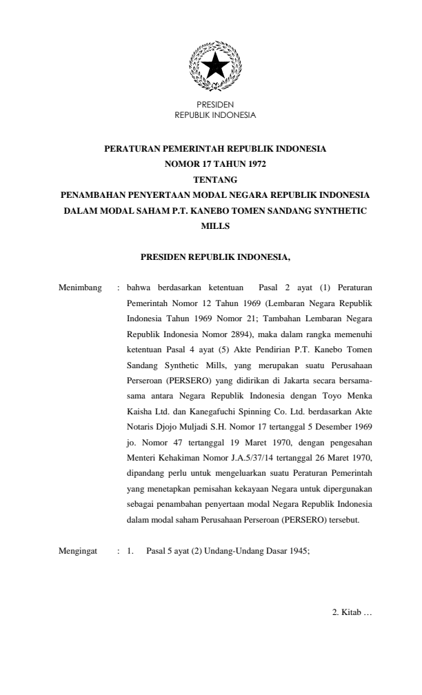 Peraturan Pemerintah Nomor 17 Tahun 1972