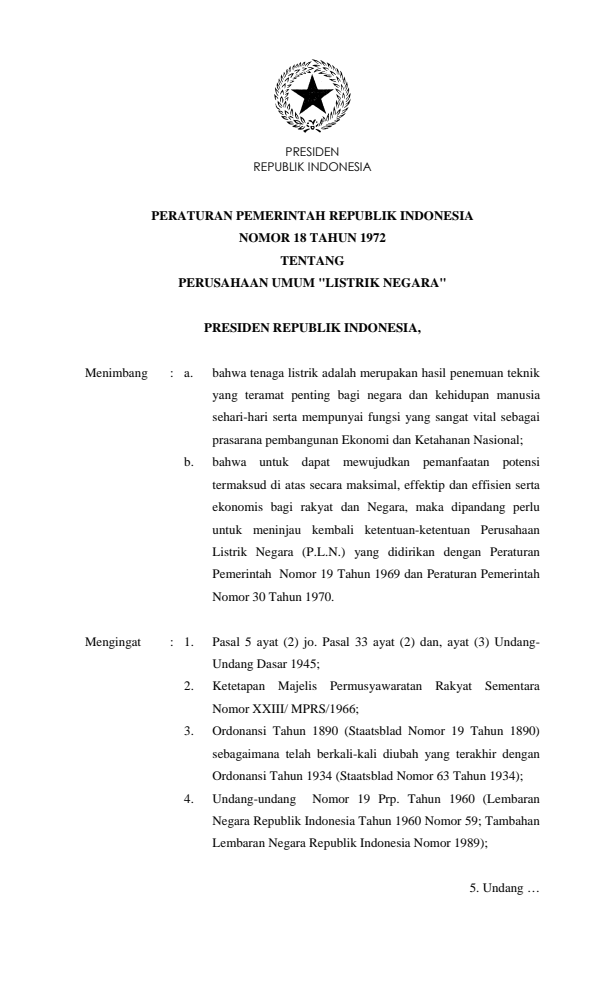 Peraturan Pemerintah Nomor 18 Tahun 1972