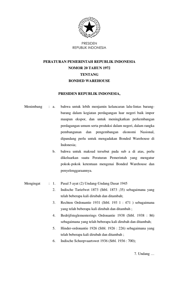 Peraturan Pemerintah Nomor 20 Tahun 1972