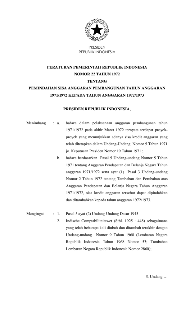 Peraturan Pemerintah Nomor 22 Tahun 1972