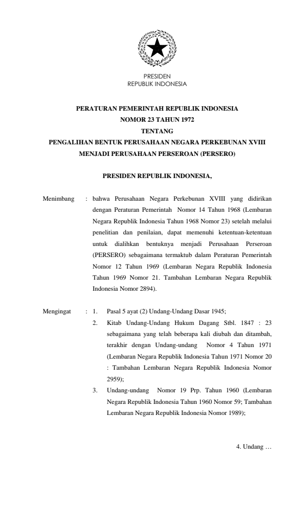 Peraturan Pemerintah Nomor 23 Tahun 1972