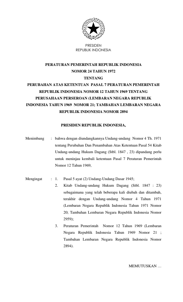 Peraturan Pemerintah Nomor 24 Tahun 1972