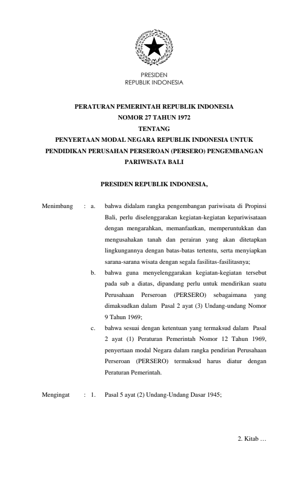 Peraturan Pemerintah Nomor 27 Tahun 1972