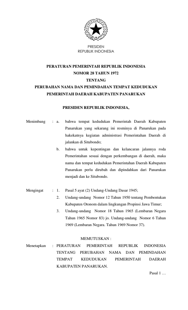 Peraturan Pemerintah Nomor 28 Tahun 1972