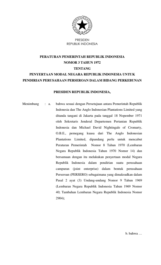 Peraturan Pemerintah Nomor 3 Tahun 1972