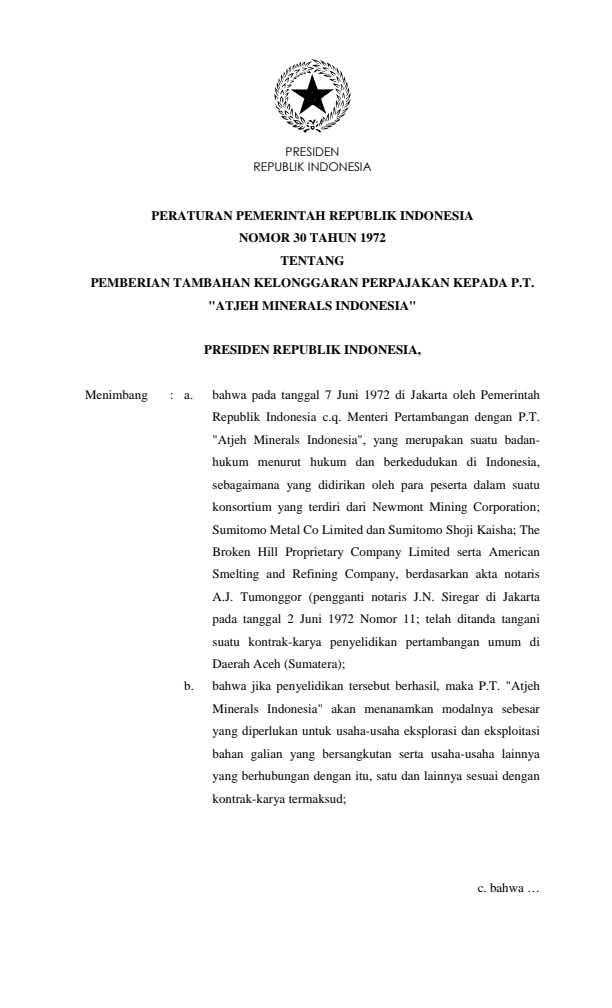 Peraturan Pemerintah Nomor 30 Tahun 1972