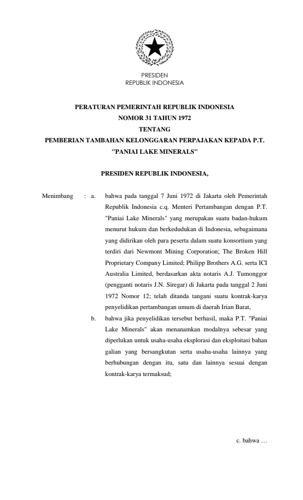 Peraturan Pemerintah Nomor 31 Tahun 1972