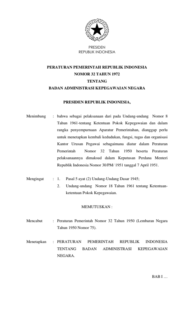 Peraturan Pemerintah Nomor 32 Tahun 1972