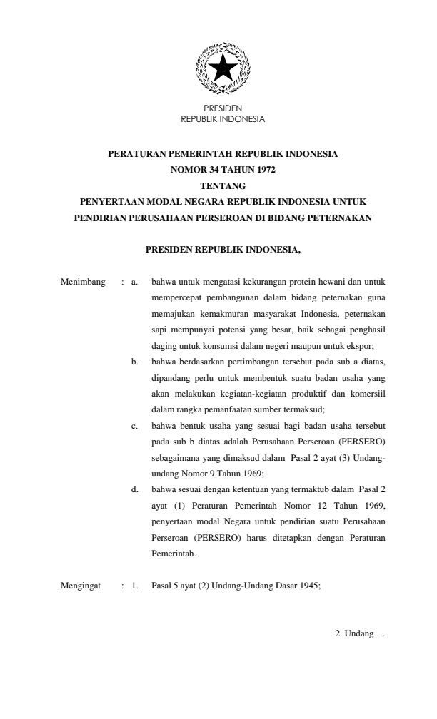 Peraturan Pemerintah Nomor 34 Tahun 1972